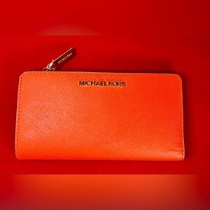 Michael Kors Poppy Orange Wallet – 12 Card Slots + Zip Pocket
